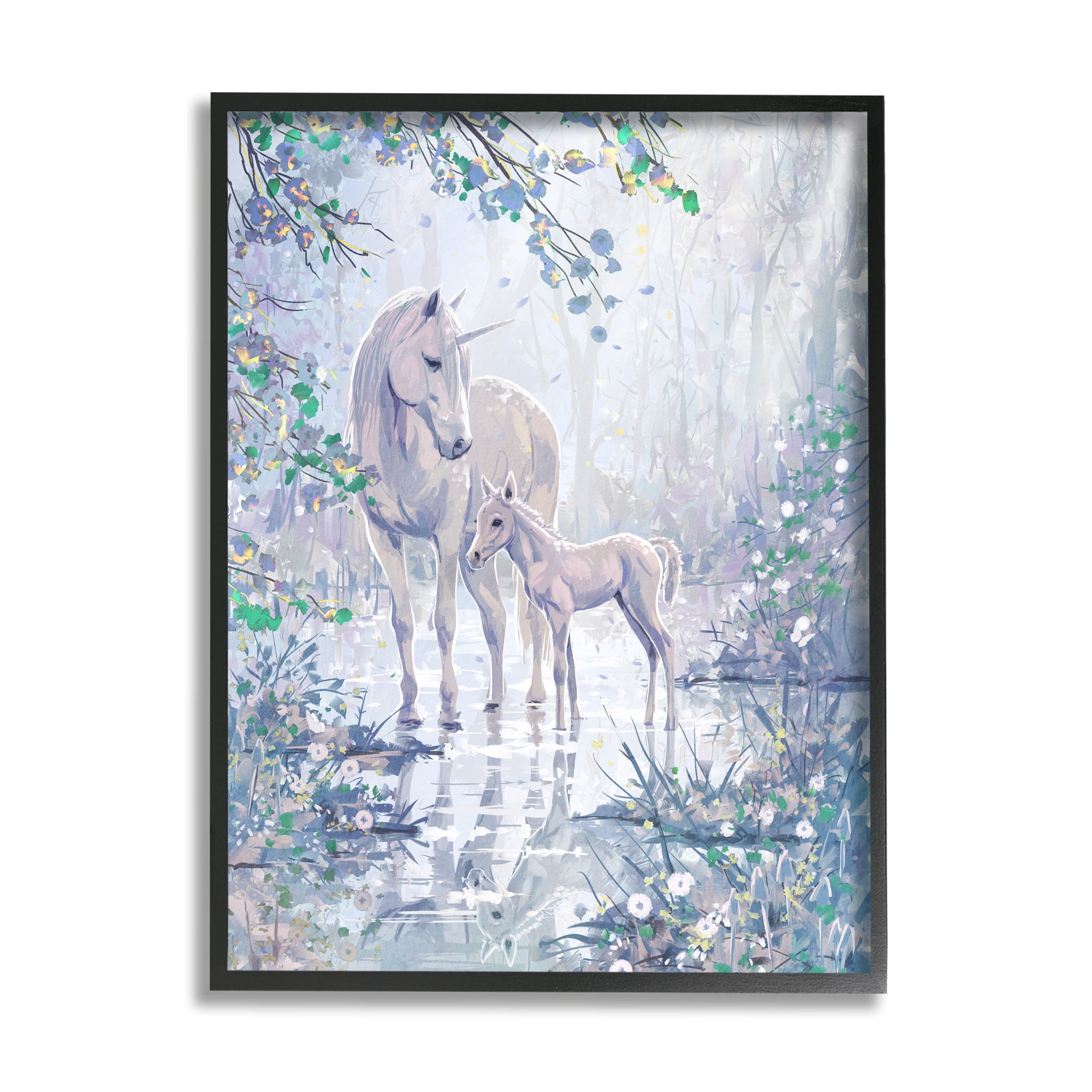 Stupell Unicorn Magical Forest Meadow Fairy Tales & Fantasy Painting Black Framed Art Print Wall Art