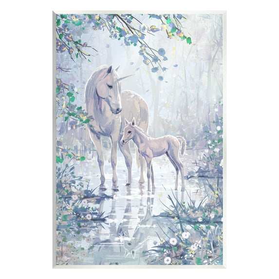 Stupell Unicorn Magical Forest Meadow Fairy Tales & Fantasy Painting Wall Plaque Unframed Art Print Wall Art