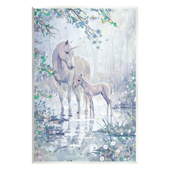 Stupell Unicorn Magical Forest Meadow Fairy Tales & Fantasy Painting Wall Plaque Unframed Art Print Wall Art