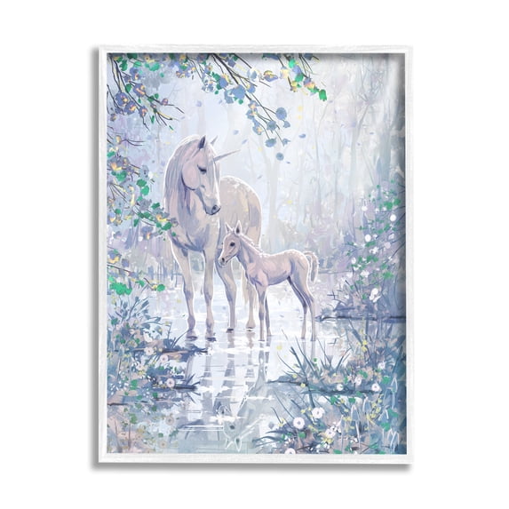 Stupell Unicorn Magical Forest Meadow Fairy Tales & Fantasy Painting White Framed Art Print Wall Art