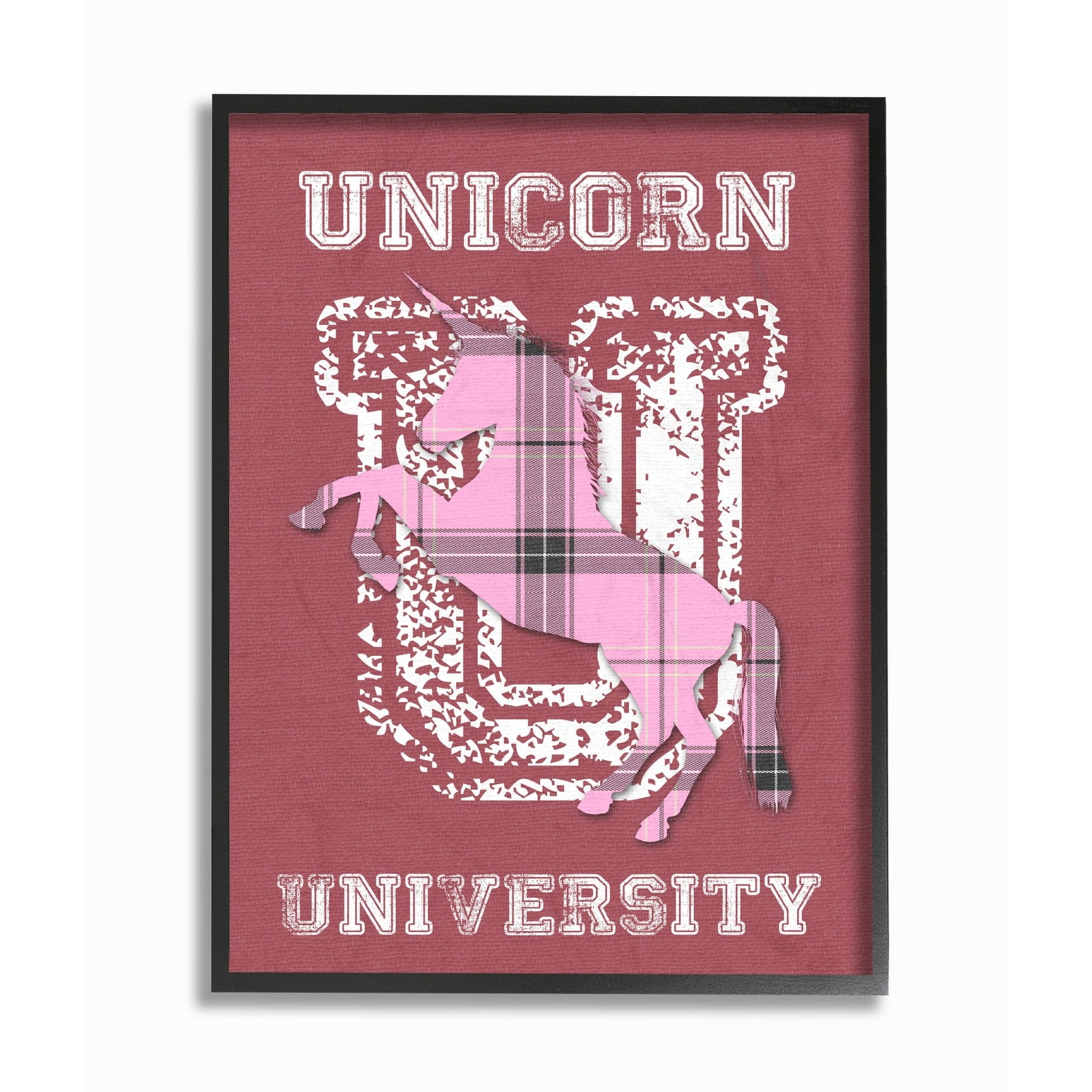 The Kids Room by Stupell Unicorn University Pink Plaid Framed Giclee Texturized Art, 11 x 1.5 x 14