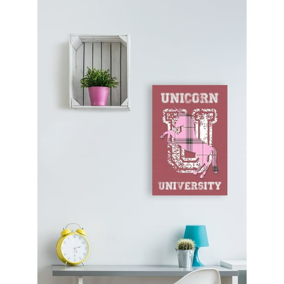 Stupell Unicorn University Pink Plaid Wall Plaque Art - 10 x 15
