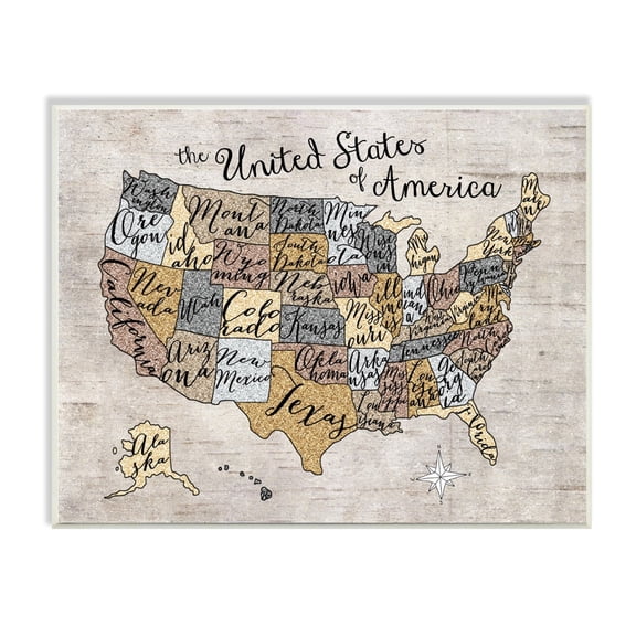 Stupell United States Map Typography Art Wall Plaque