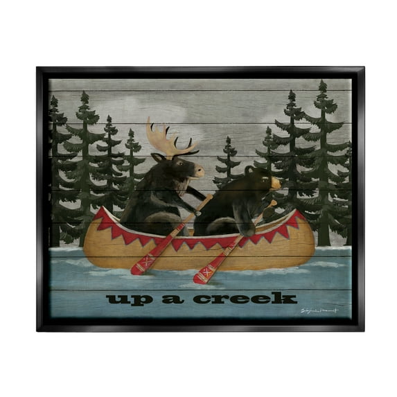 Stupell Up A Creek Woodland Cabin Canoe Transportation Painting Black Floater Framed Art Print Wall Art