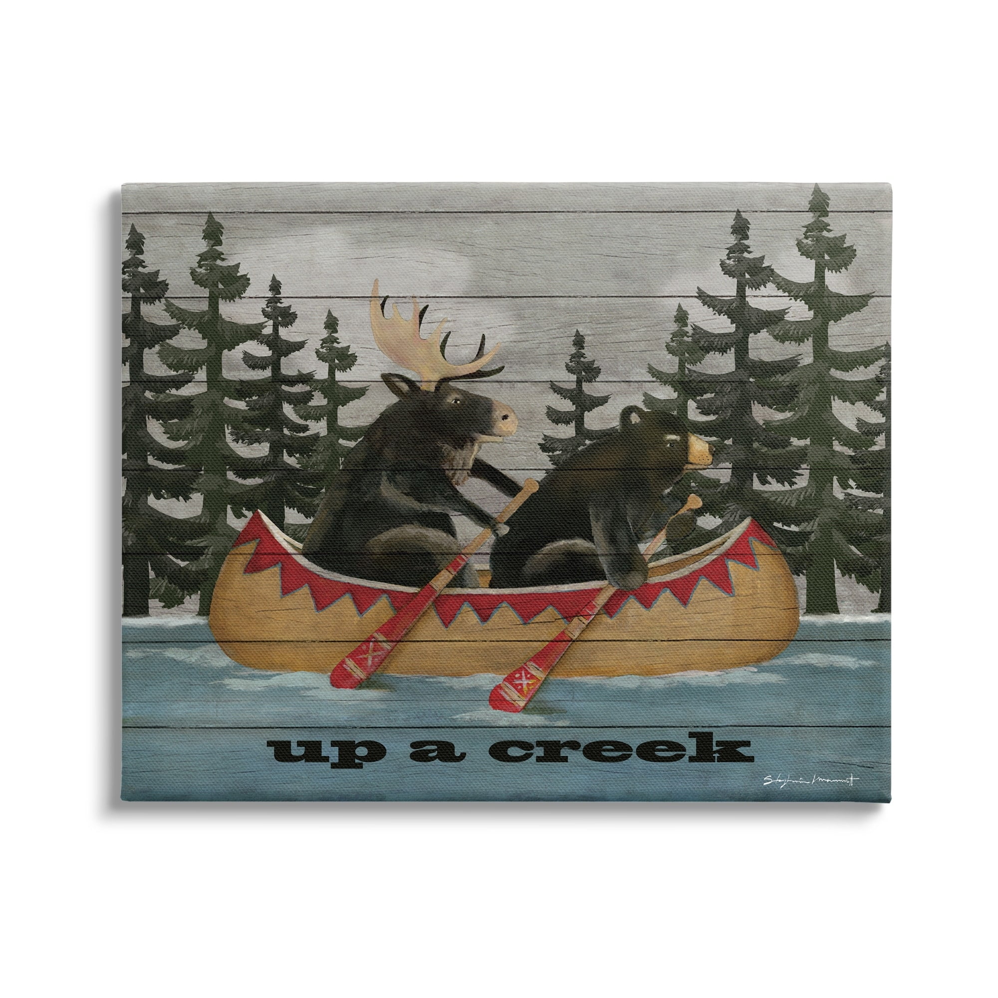Up A Creek Woodland Cabin Canoe Canvas Wall Art, 16 x 20