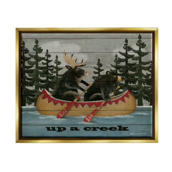 Stupell Up A Creek Woodland Cabin Canoe Transportation Painting Gold Floater Framed Art Print Wall Art