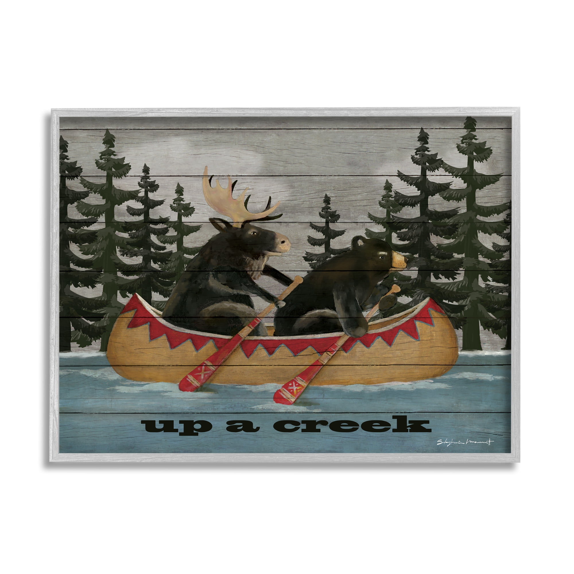 Stupell Up A Creek Woodland Cabin Canoe Transportation Painting Gray Framed Art Print Wall Art