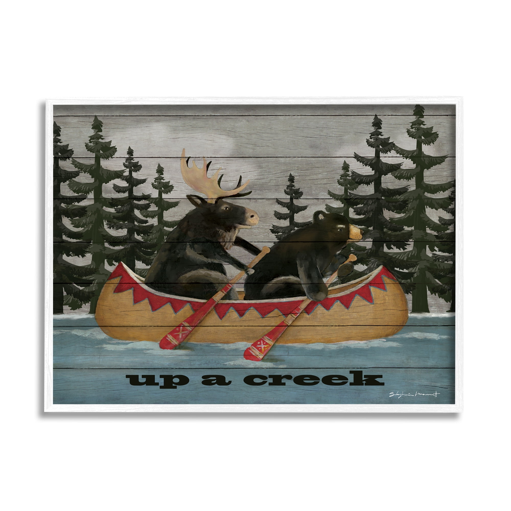 Stupell Up A Creek Woodland Cabin Canoe Transportation Painting White Framed Art Print Wall Art