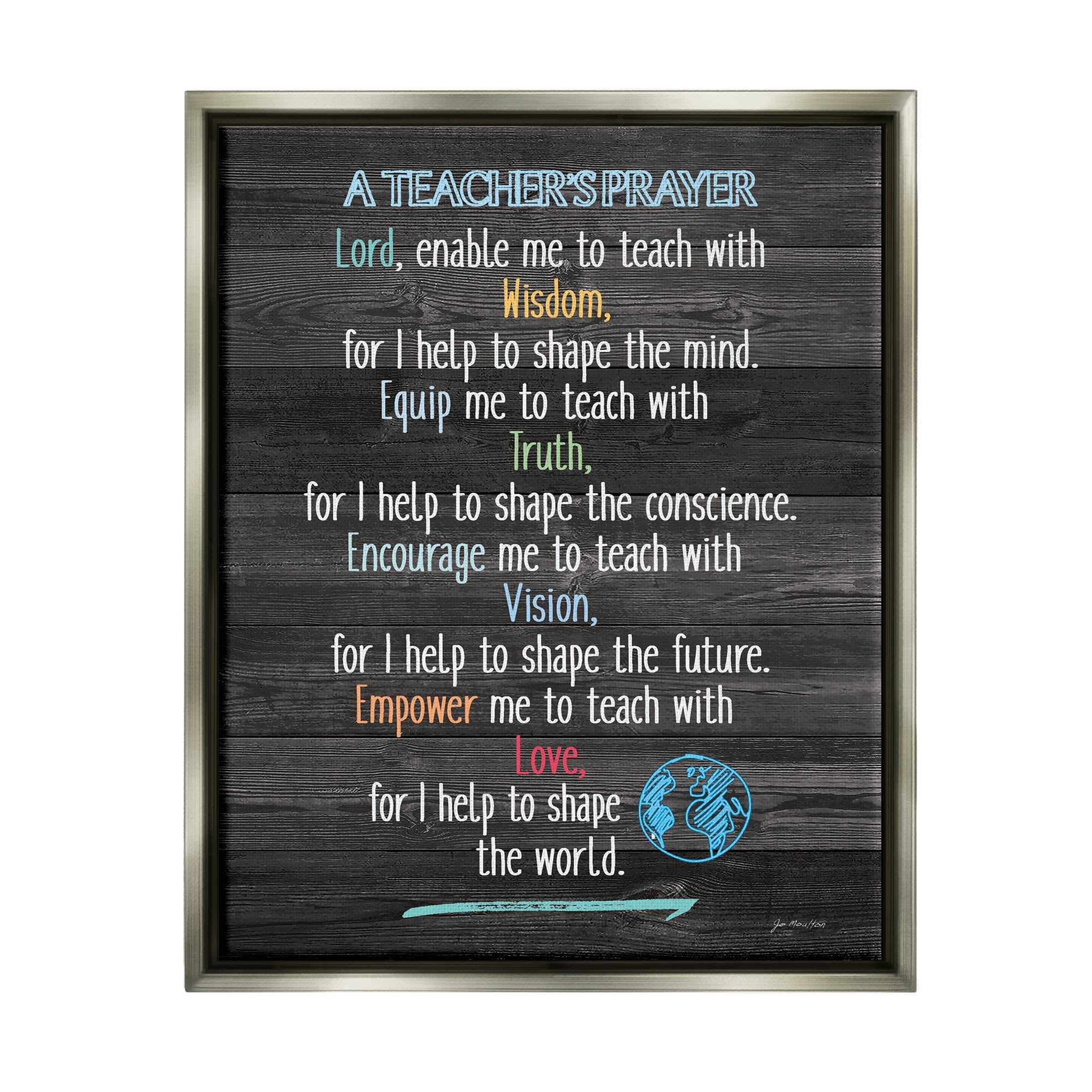 Stupell Uplifting Teacher's Prayer Spiritual Inspirational Painting Gray Floater Framed Art Print Wall Art