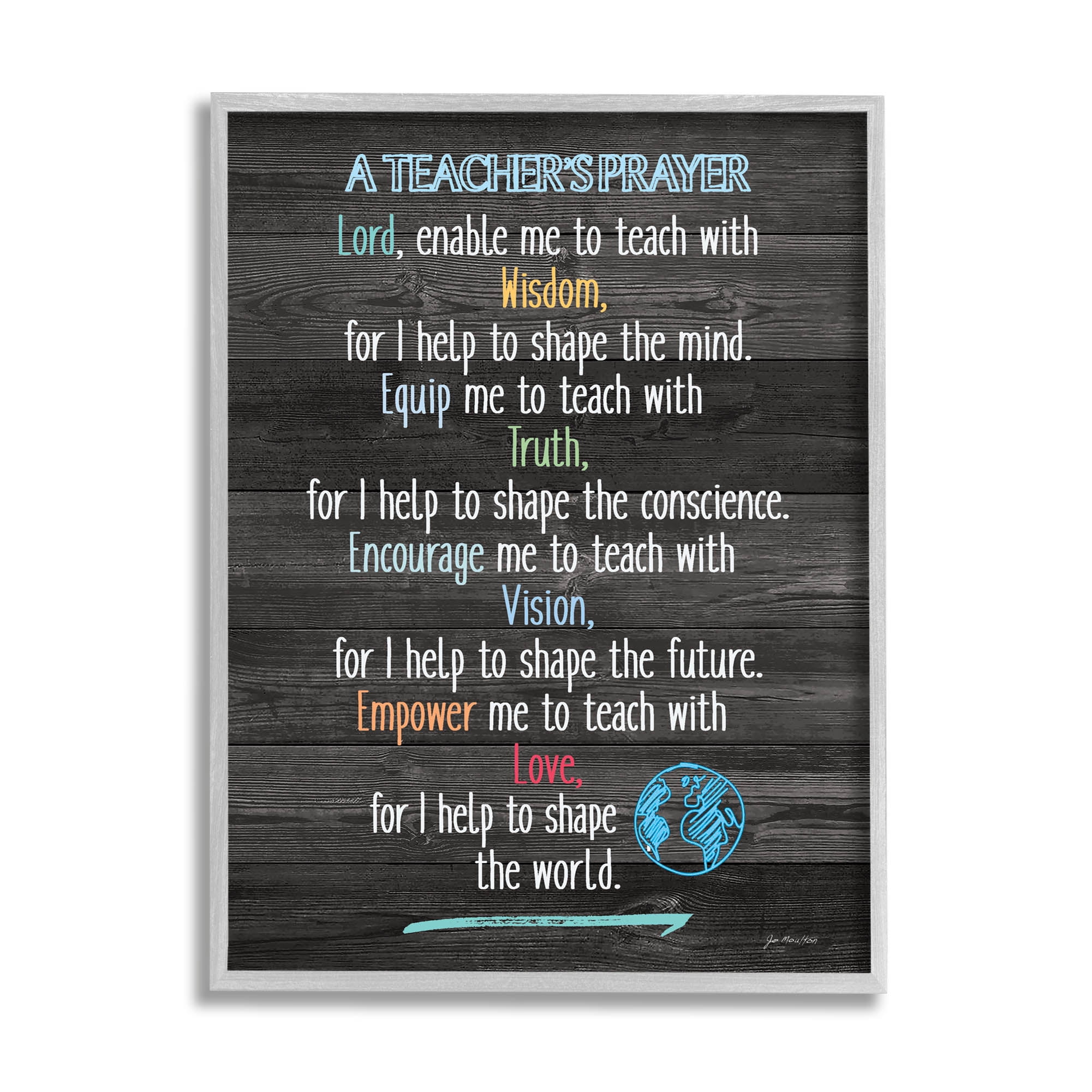 Stupell Uplifting Teacher's Prayer Spiritual Inspirational Painting Gray Framed Art Print Wall Art