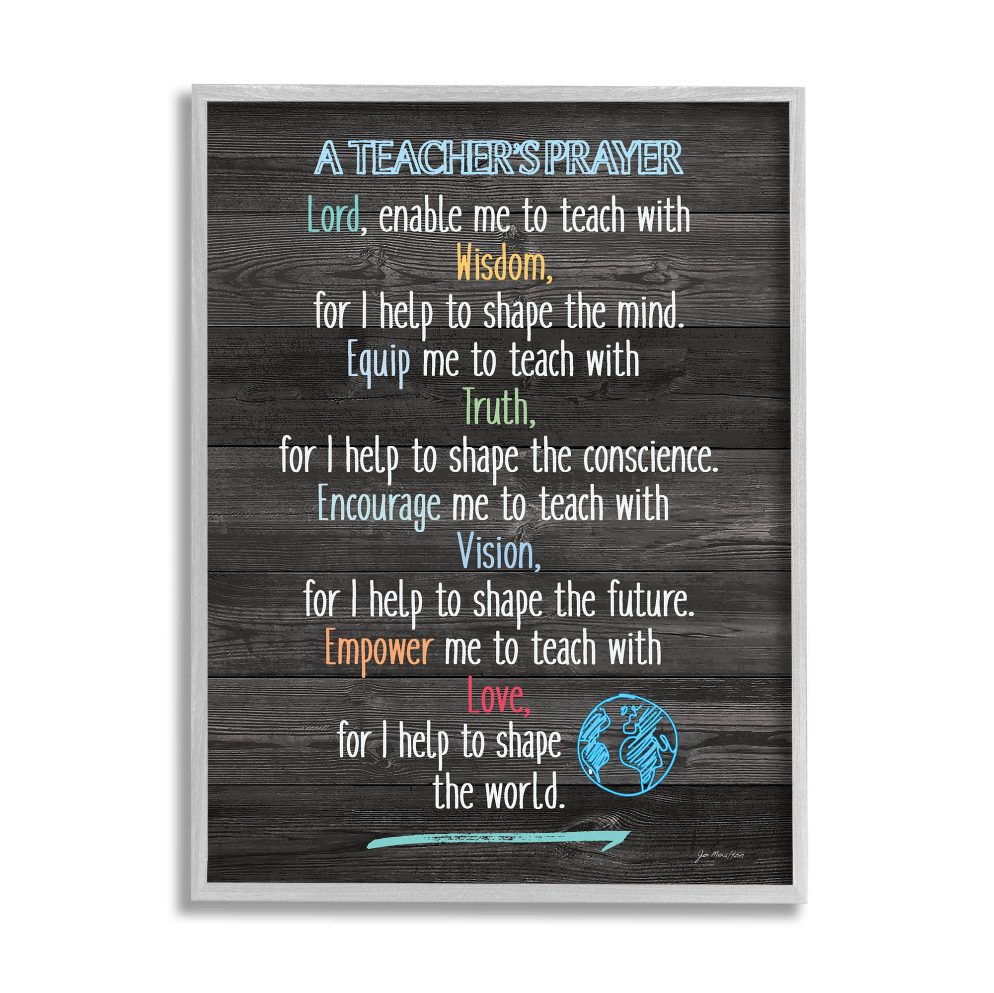 Stupell Uplifting Teacher's Prayer Spiritual Inspirational Painting Gray Framed Art Print Wall Art