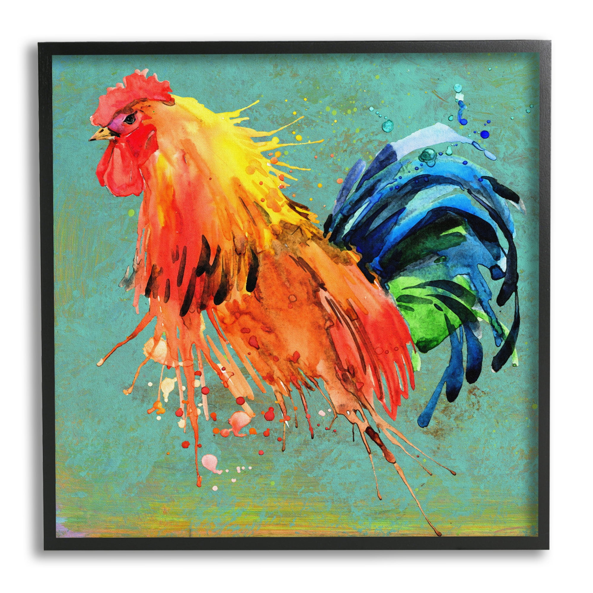 Stupell Urban Abstract Rooster Splash Animals & Insects Painting Black Framed Art Print Wall Art