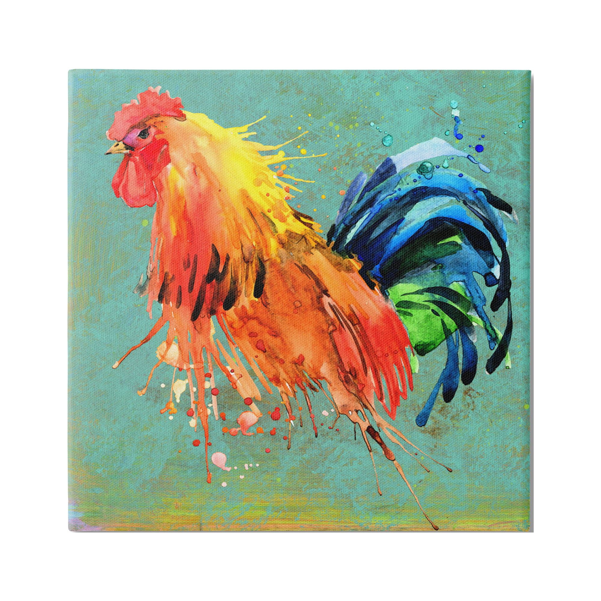 Vibrant Abstract Rooster Canvas Wall Art, 17" x 17"