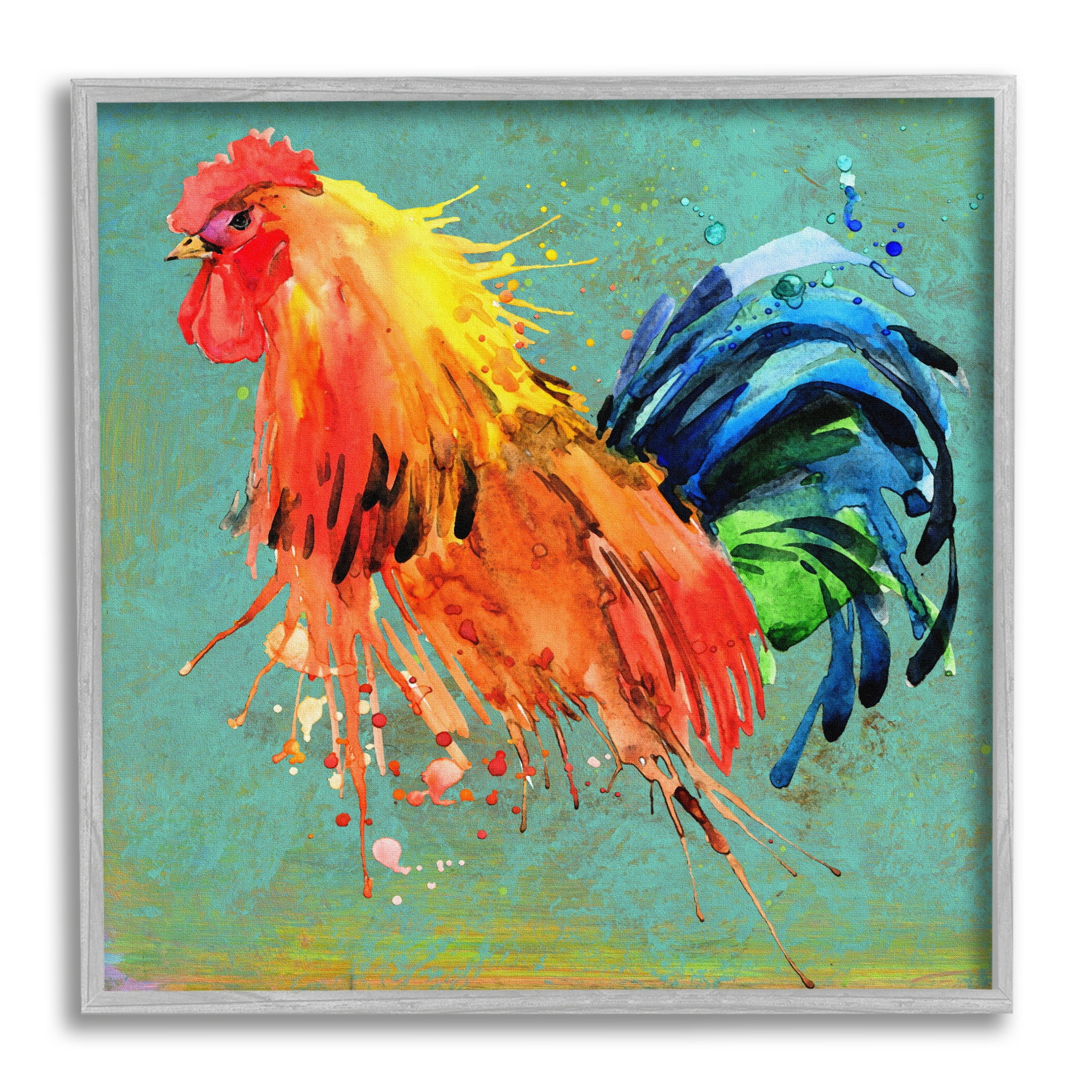 Stupell Urban Abstract Rooster Splash Animals & Insects Painting Gray Framed Art Print Wall Art