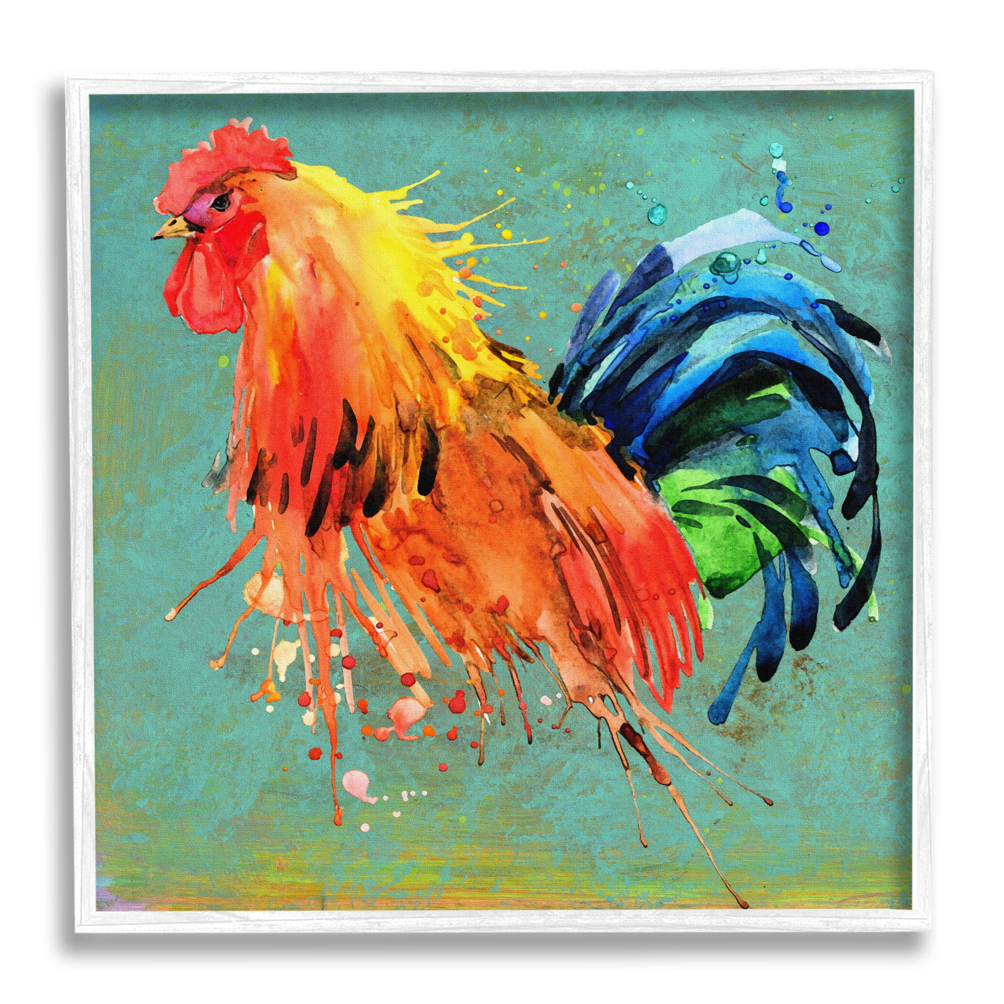 Stupell Urban Abstract Rooster Splash Animals & Insects Painting White Framed Art Print Wall Art