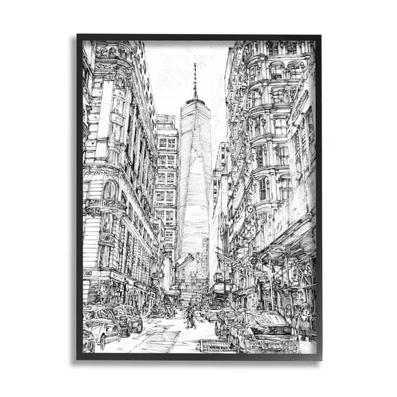 Stupell Urban City Metropolis One World Trade Center Travel & Places Drawing Black Framed Art Print Wall Art