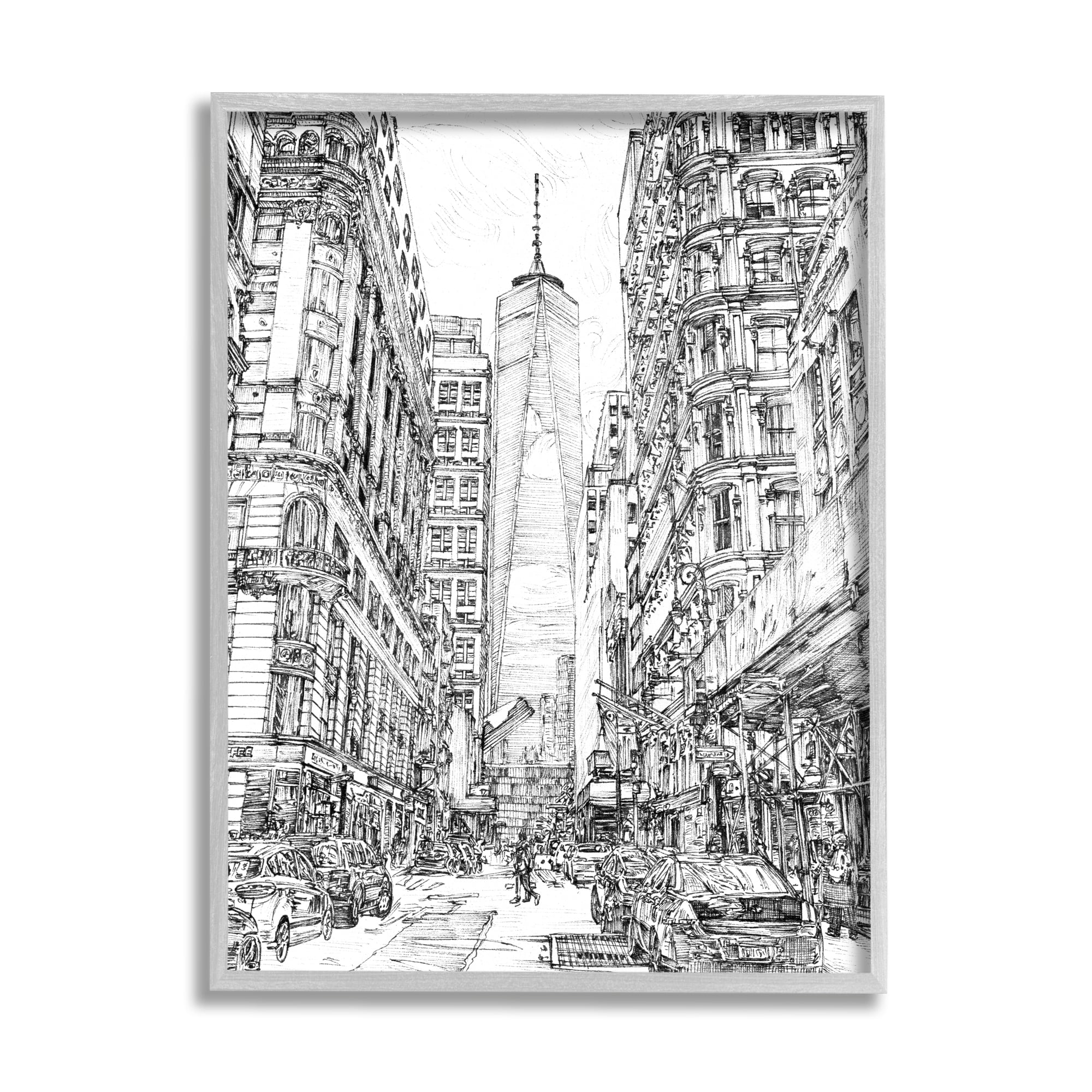 Stupell Urban City Metropolis One World Trade Center Travel & Places Drawing Gray Framed Art Print Wall Art
