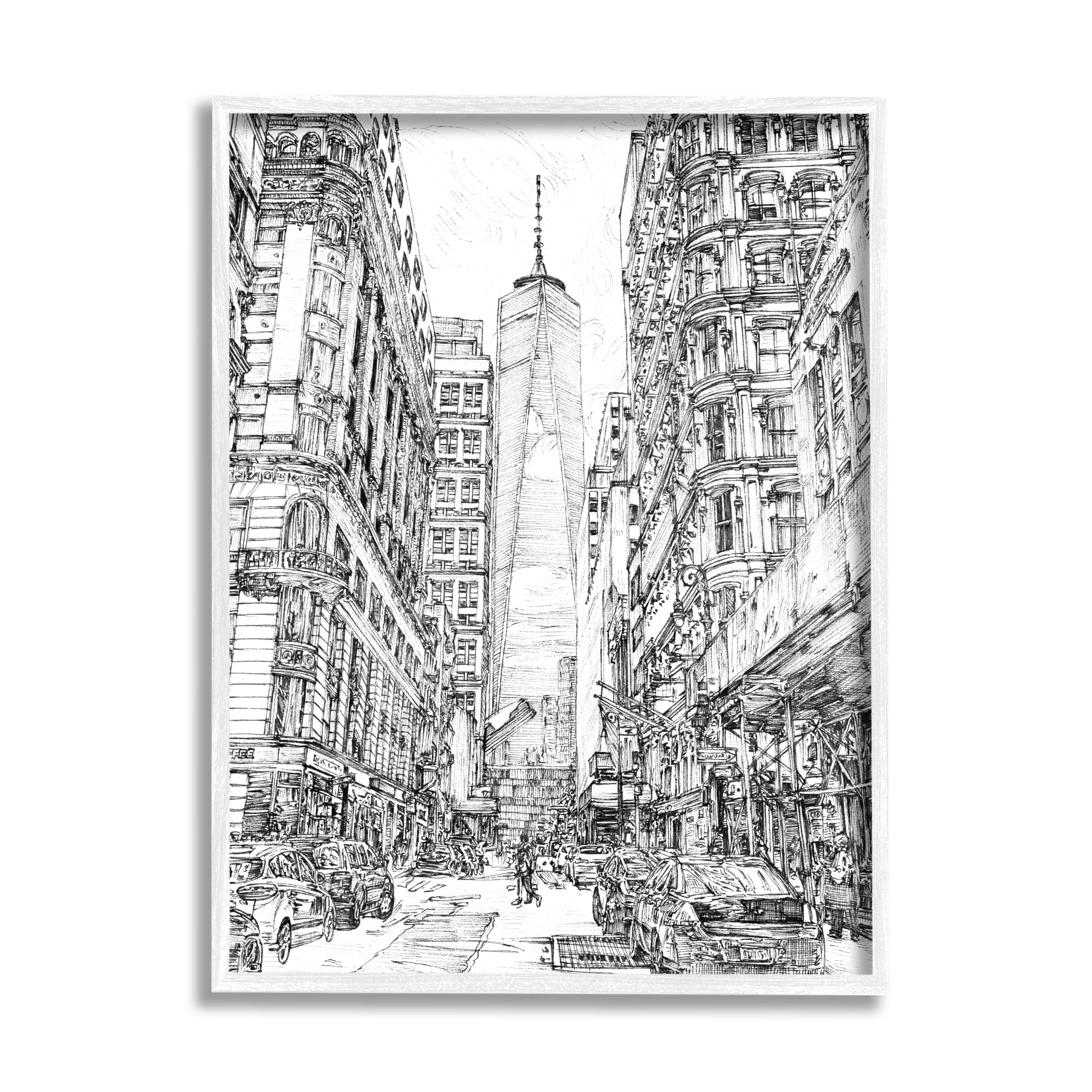 Stupell Urban City Metropolis One World Trade Center Travel & Places Drawing White Framed Art Print Wall Art