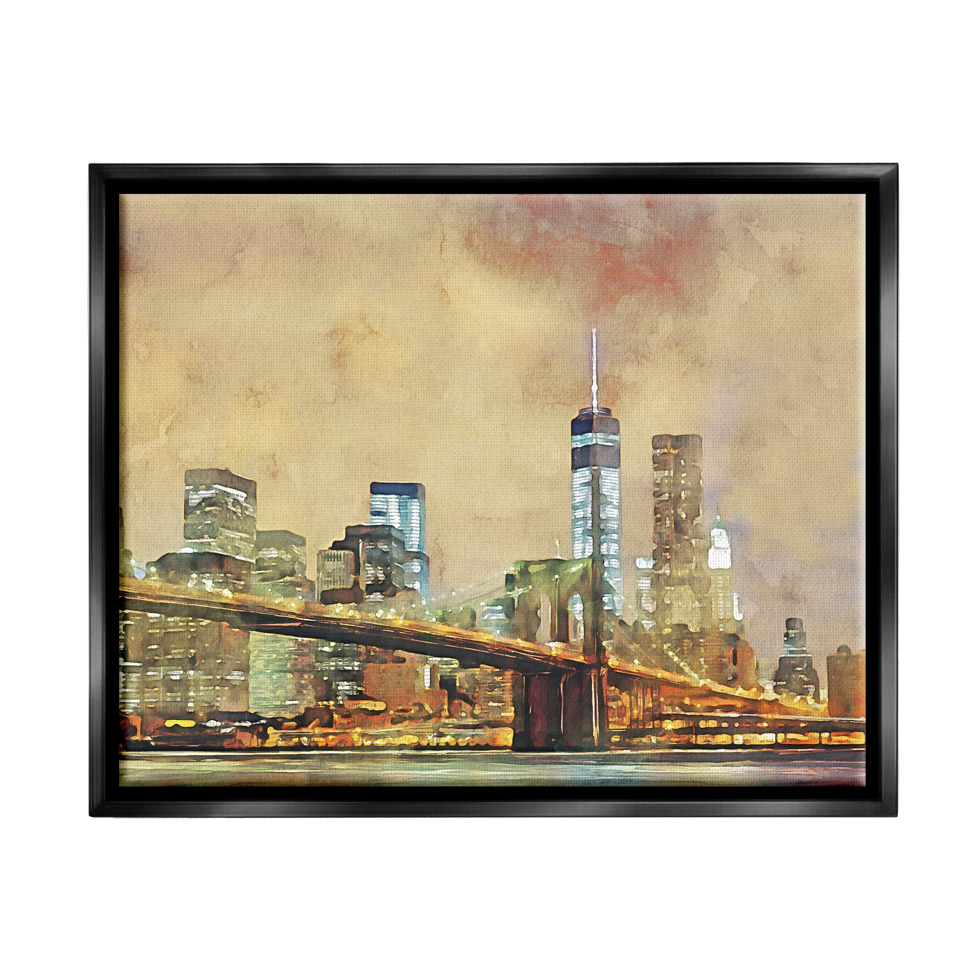 Stupell Urban Cityscape Bridge Metropolis Travel & Places Painting Black Floater Framed Art Print Wall Art