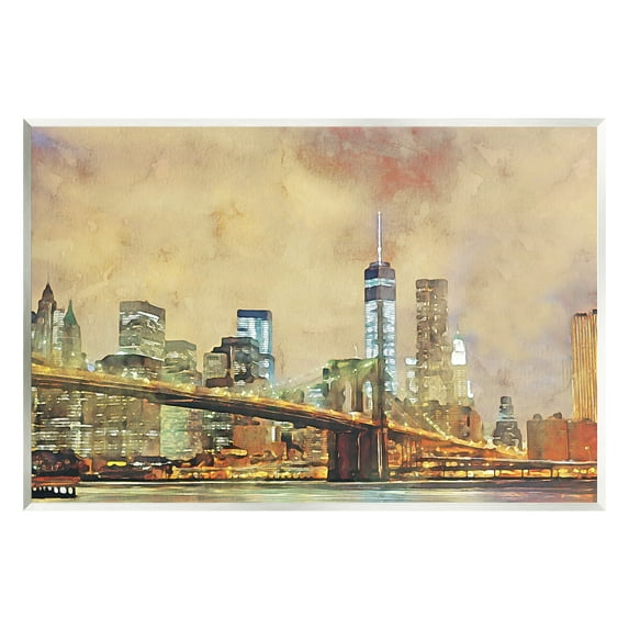 Stupell Urban Cityscape Bridge Metropolis Travel & Places Painting Wall Plaque Unframed Art Print Wall Art