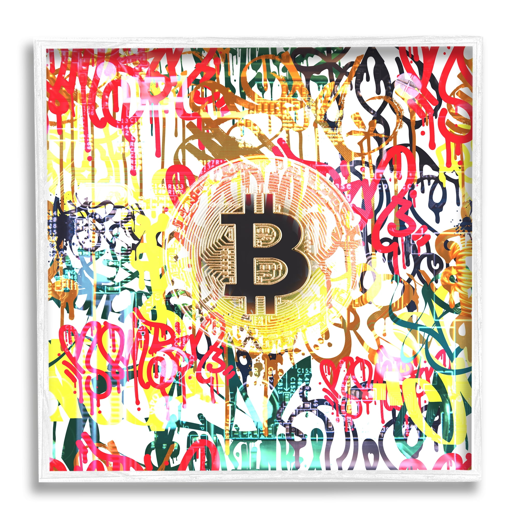 Stupell Urban Graffiti Bitcoin Symbol Beauty & Fashion Painting White Framed Art Print Wall Art