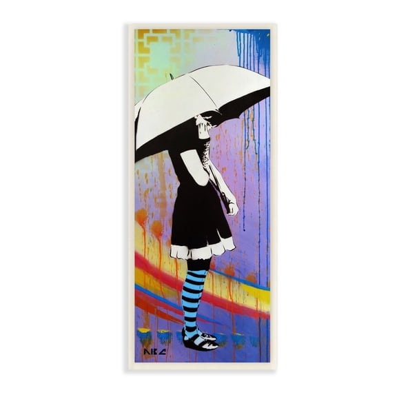 Stupell Urban Paint Drip Bold Patterned Girl & Umbrella Wood Wall Art - Multi-Color