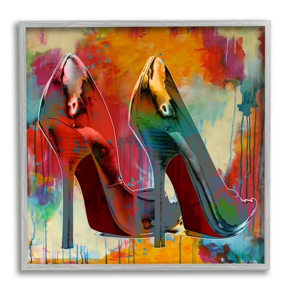 Stupell Urban Style Glam Heels Beauty & Fashion Painting Gray Framed Art Print Wall Art