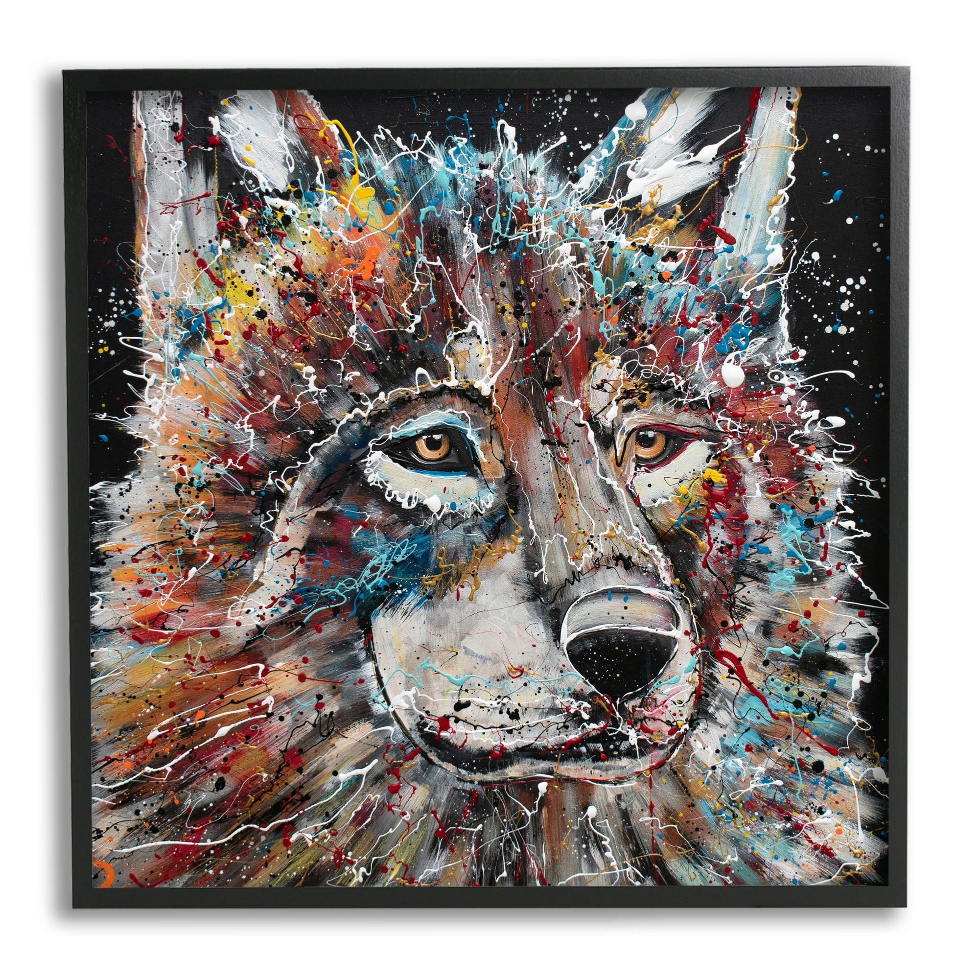 Stupell Urban Wolf Graffiti Face Portrait Animals & Insects Painting Black Framed Art Print Wall Art