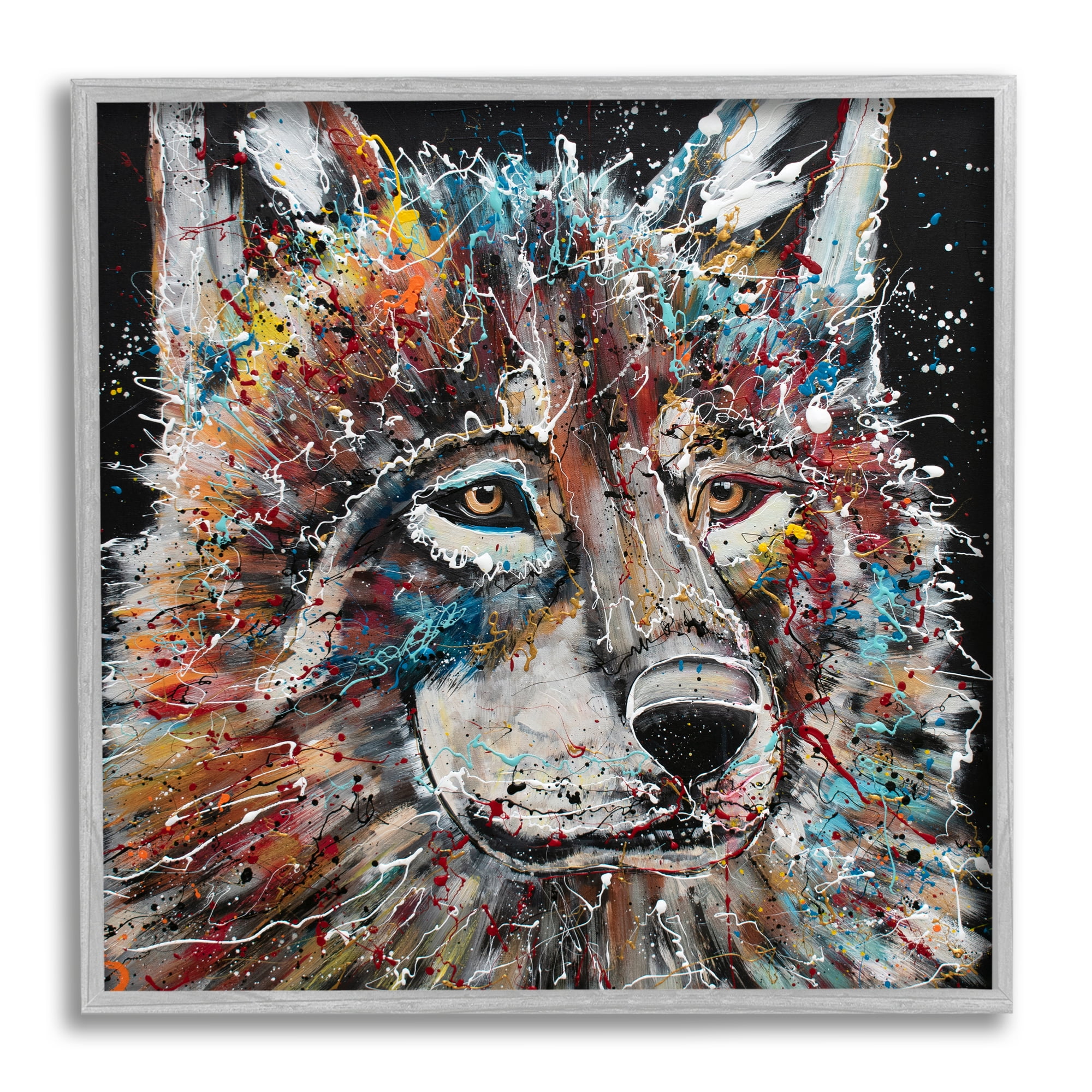 Stupell Urban Wolf Graffiti Face Portrait Animals & Insects Painting Gray Framed Art Print Wall Art