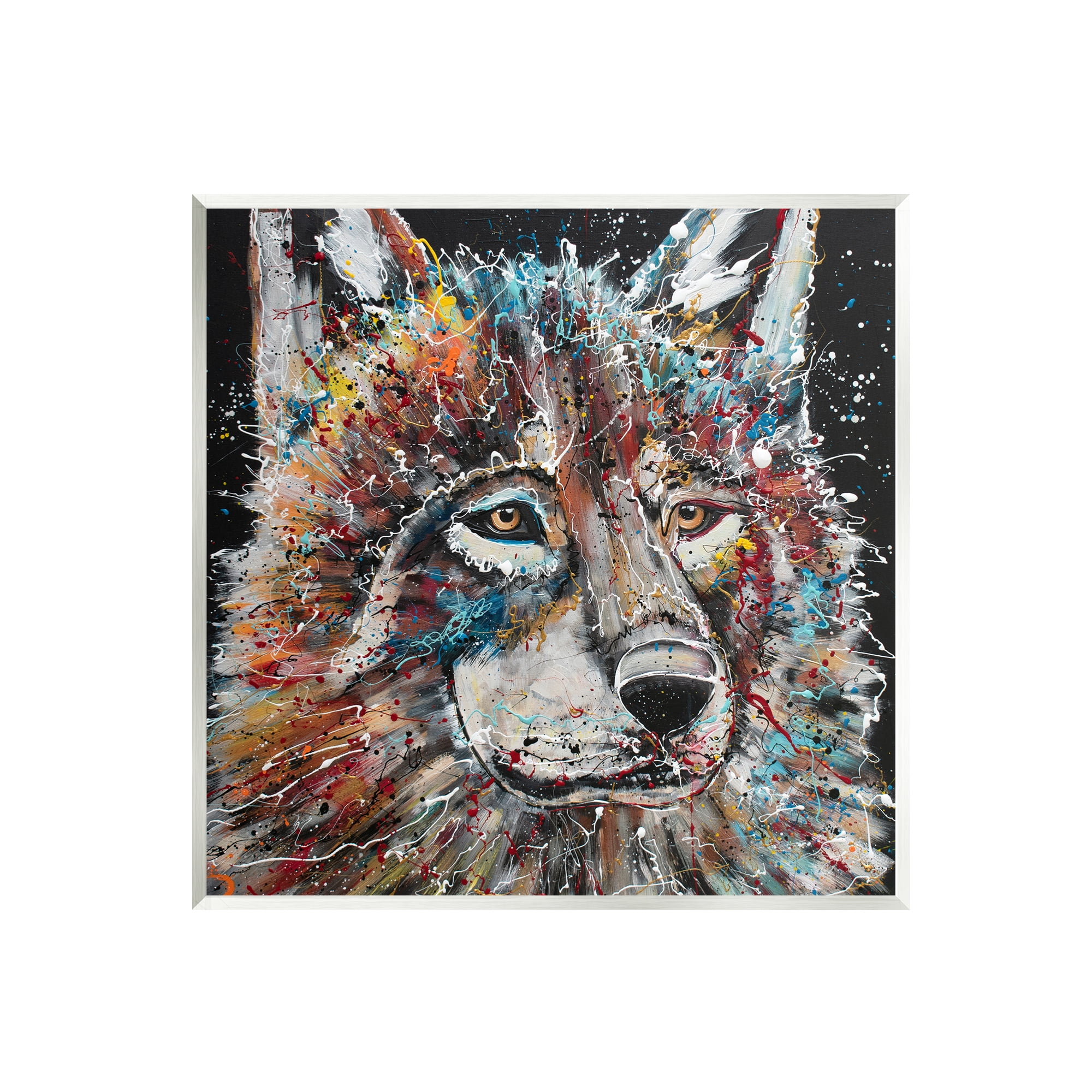 Stupell Urban Wolf Graffiti Face Portrait Animals & Insects Painting Wall Plaque Unframed Art Print Wall Art