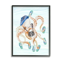 Stupell Vacation Tourist Octopus Funny Landscape Painting Black Framed Art Print Wall Art