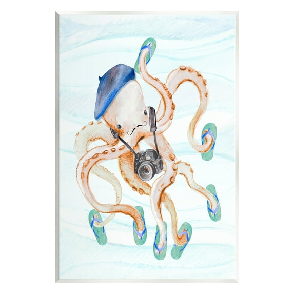 Stupell Vacation Tourist Octopus Funny Landscape Painting Wall Plaque Unframed Art Print Wall Art