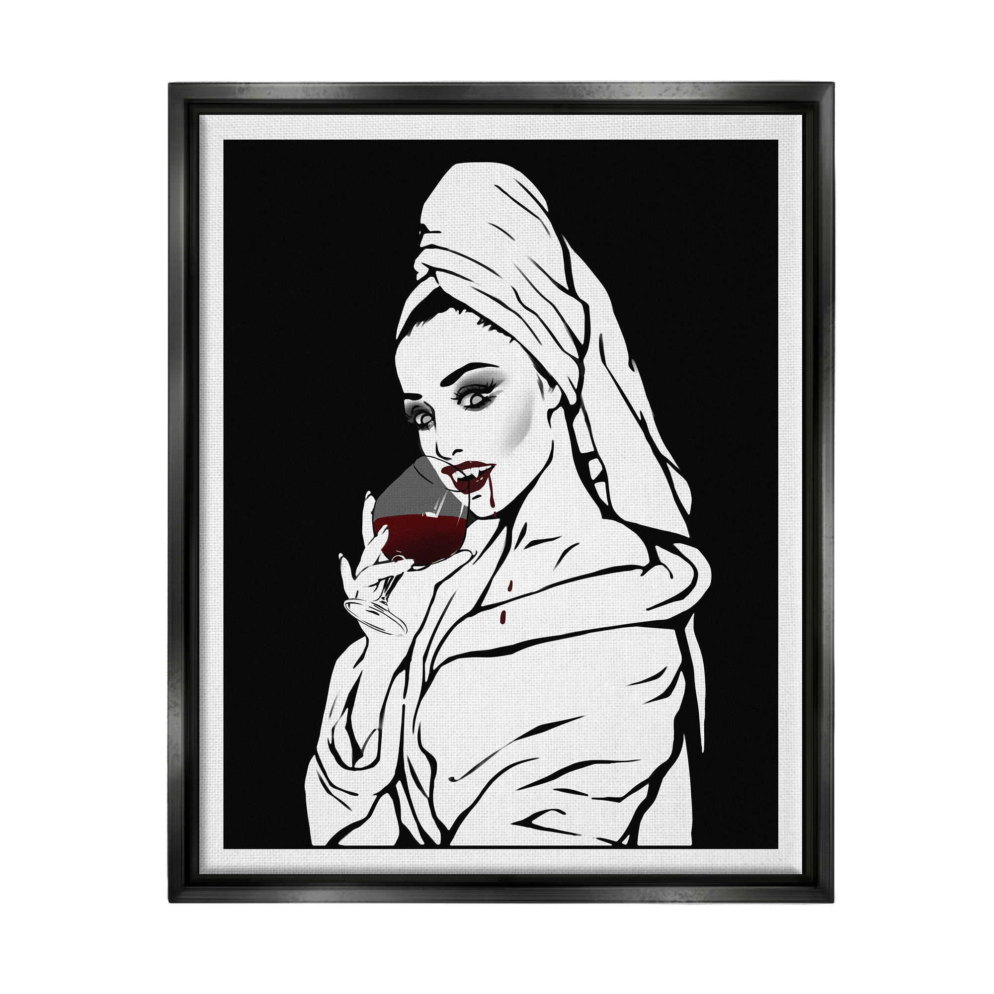 Stupell Vampire Wine Glass Glam Woman Beauty & Fashion Painting Black Floater Framed Art Print Wall Art