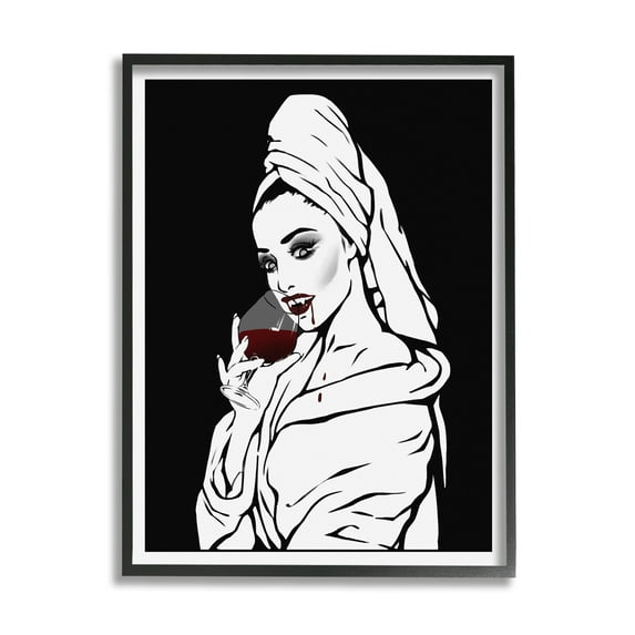 Stupell Vampire Wine Glass Glam Woman Beauty & Fashion Painting Black Framed Art Print Wall Art