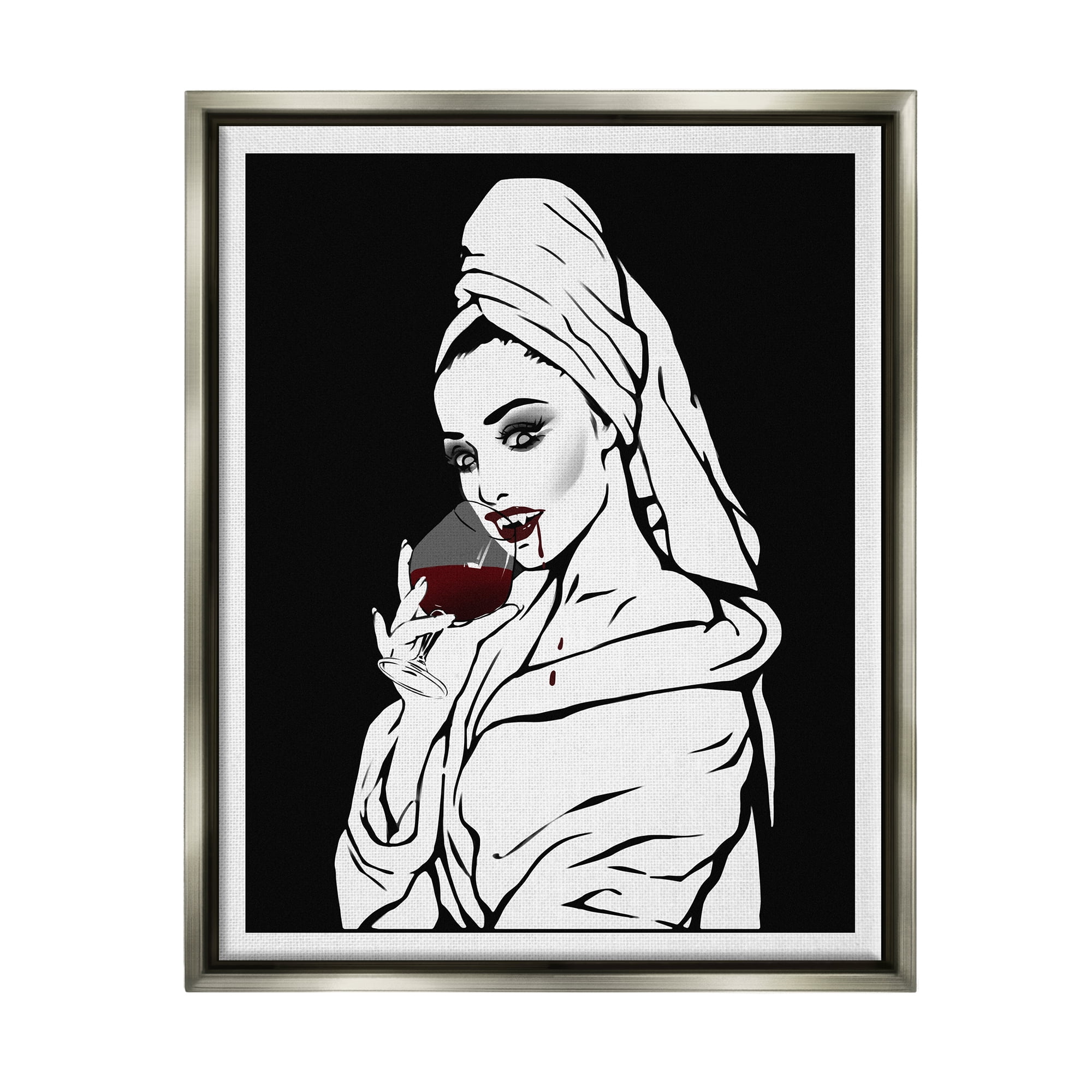 Stupell Vampire Wine Glass Glam Woman Beauty & Fashion Painting Gray Floater Framed Art Print Wall Art