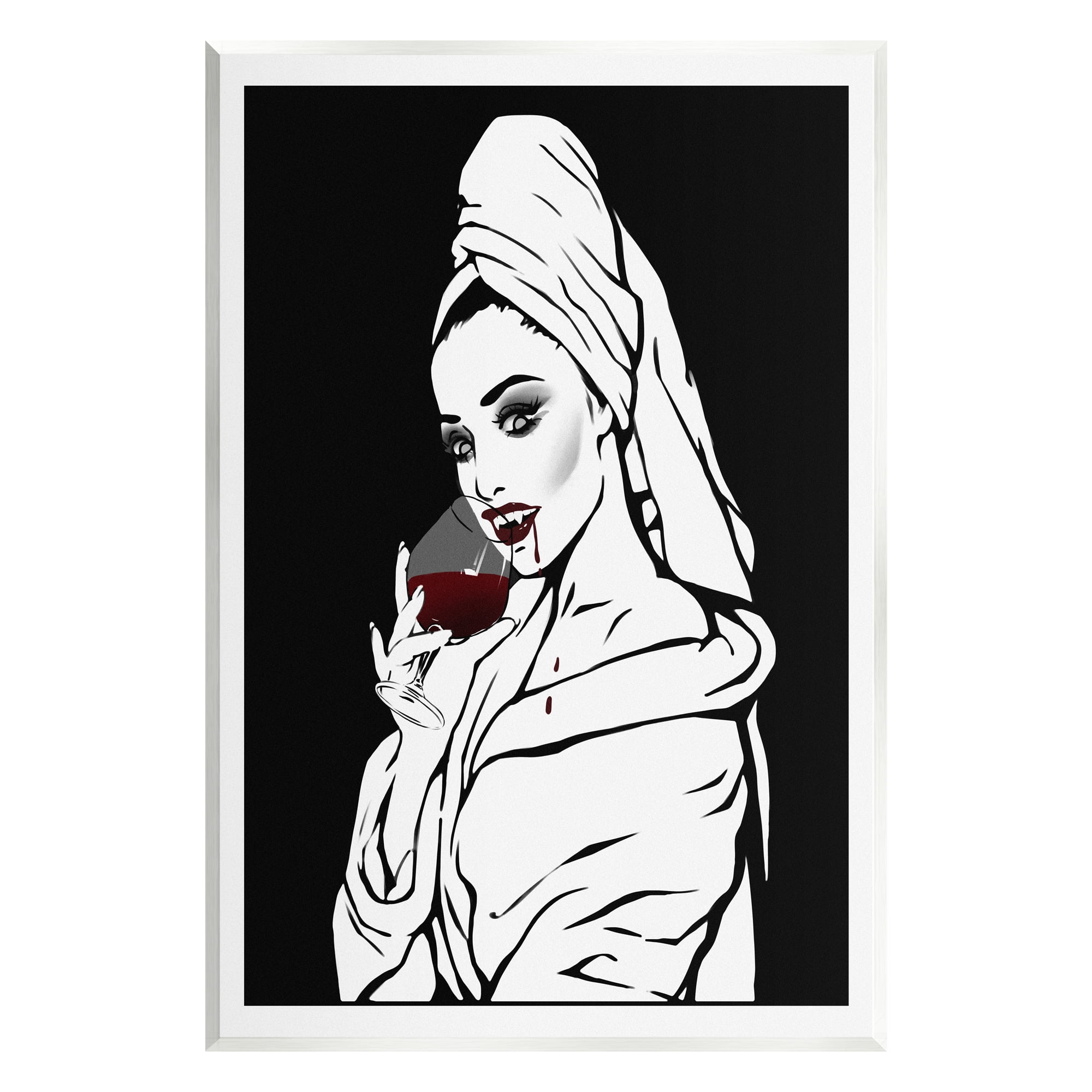 Stupell Vampire Wine Glass Glam Woman Beauty & Fashion Painting Wall Plaque Unframed Art Print Wall Art