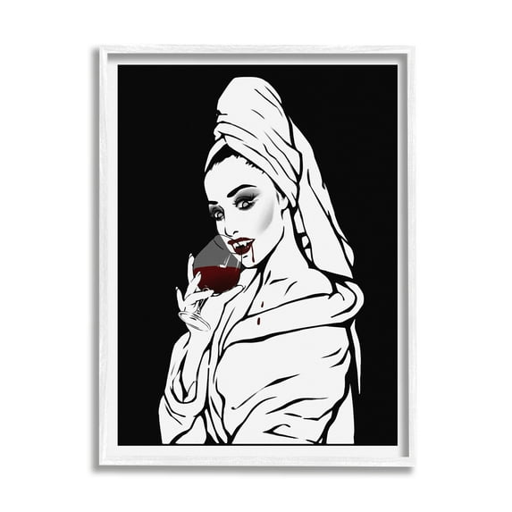 Stupell Vampire Wine Glass Glam Woman Beauty & Fashion Painting White Framed Art Print Wall Art
