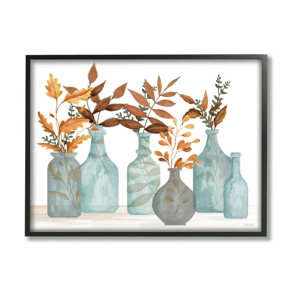 Stupell Varied Botanical Foliage Leaves Botanical & Floral Painting Black Framed Art Print Wall Art