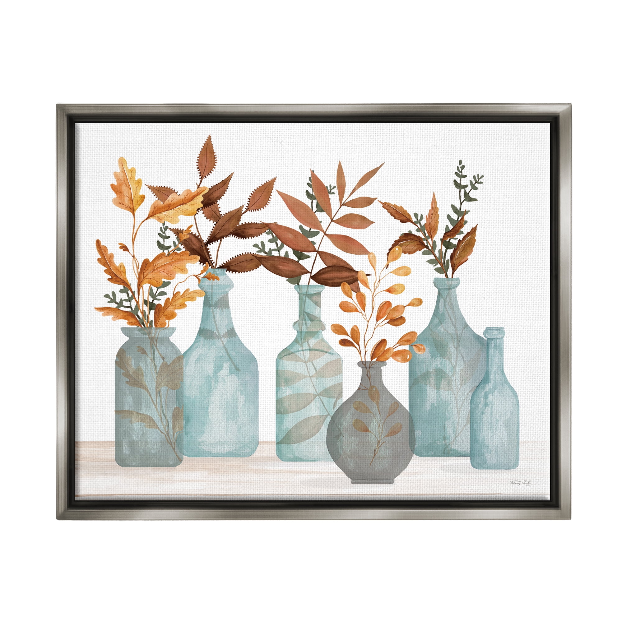 Stupell Varied Botanical Foliage Leaves Botanical & Floral Painting Gray Floater Framed Art Print Wall Art