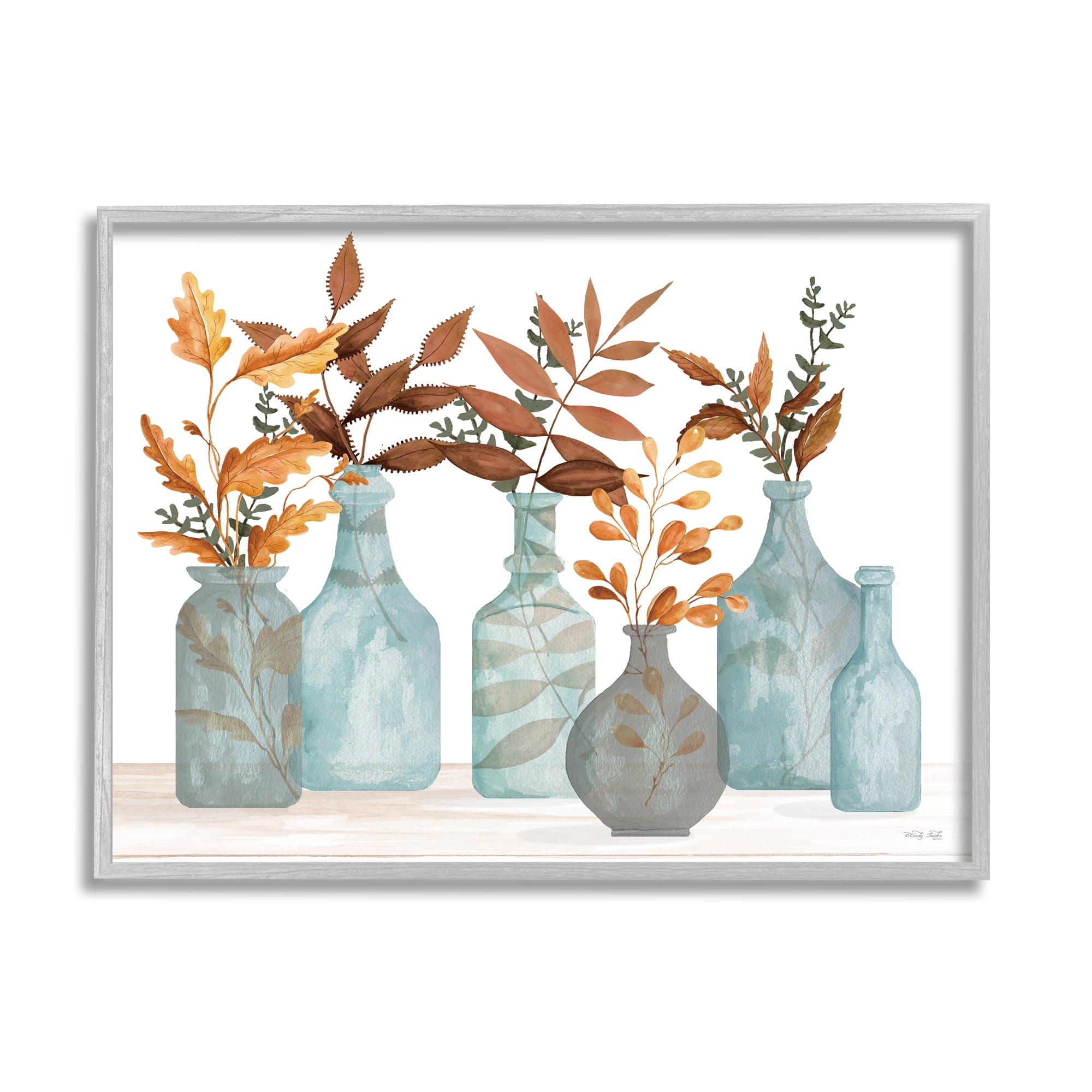 Stupell Varied Botanical Foliage Leaves Botanical & Floral Painting Gray Framed Art Print Wall Art