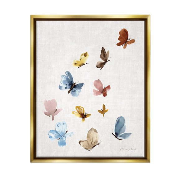 Stupell Varied Butterflies Flutter Nature Animals & Insects Painting Gold Floater Framed Art Print Wall Art