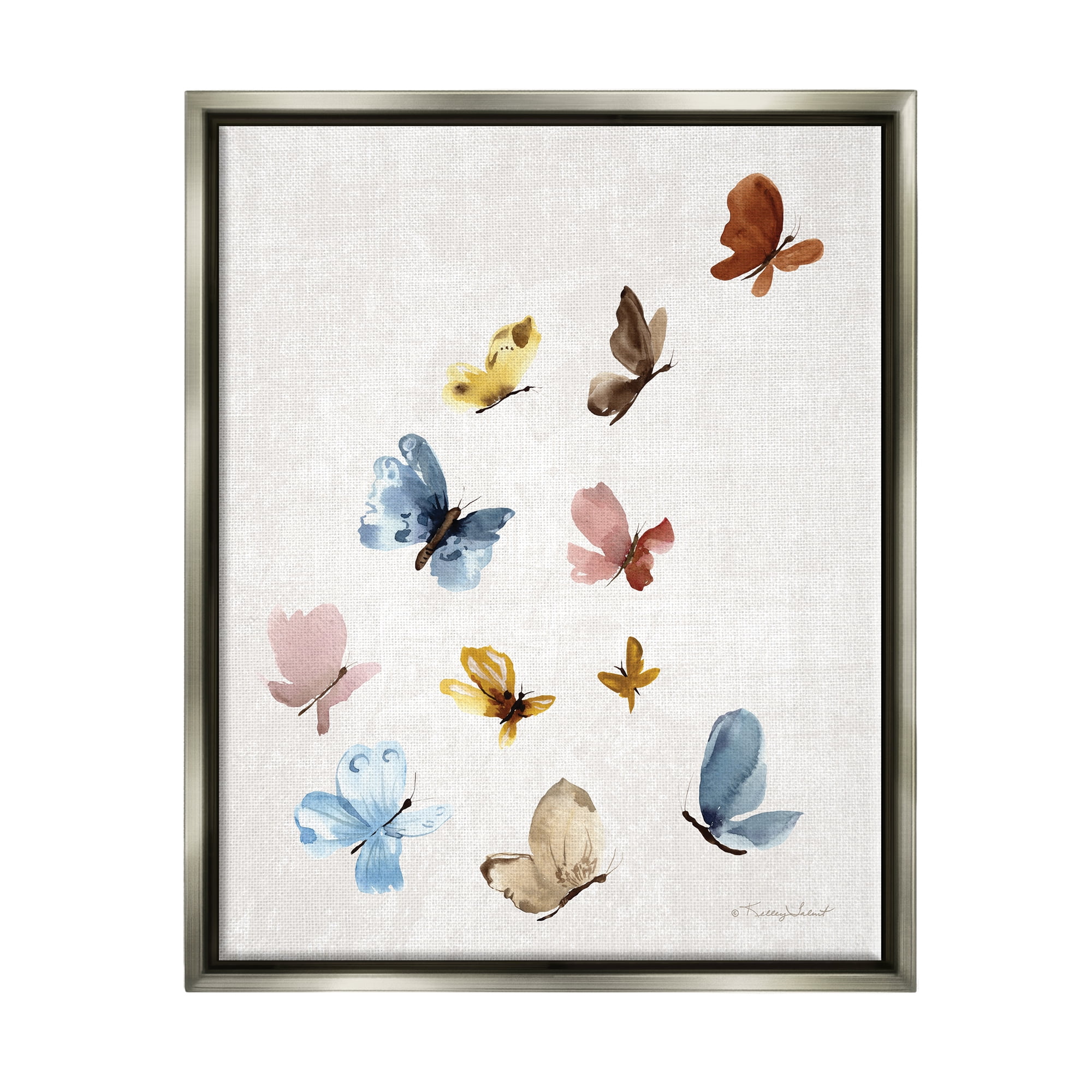 Stupell Varied Butterflies Flutter Nature Animals & Insects Painting Gray Floater Framed Art Print Wall Art