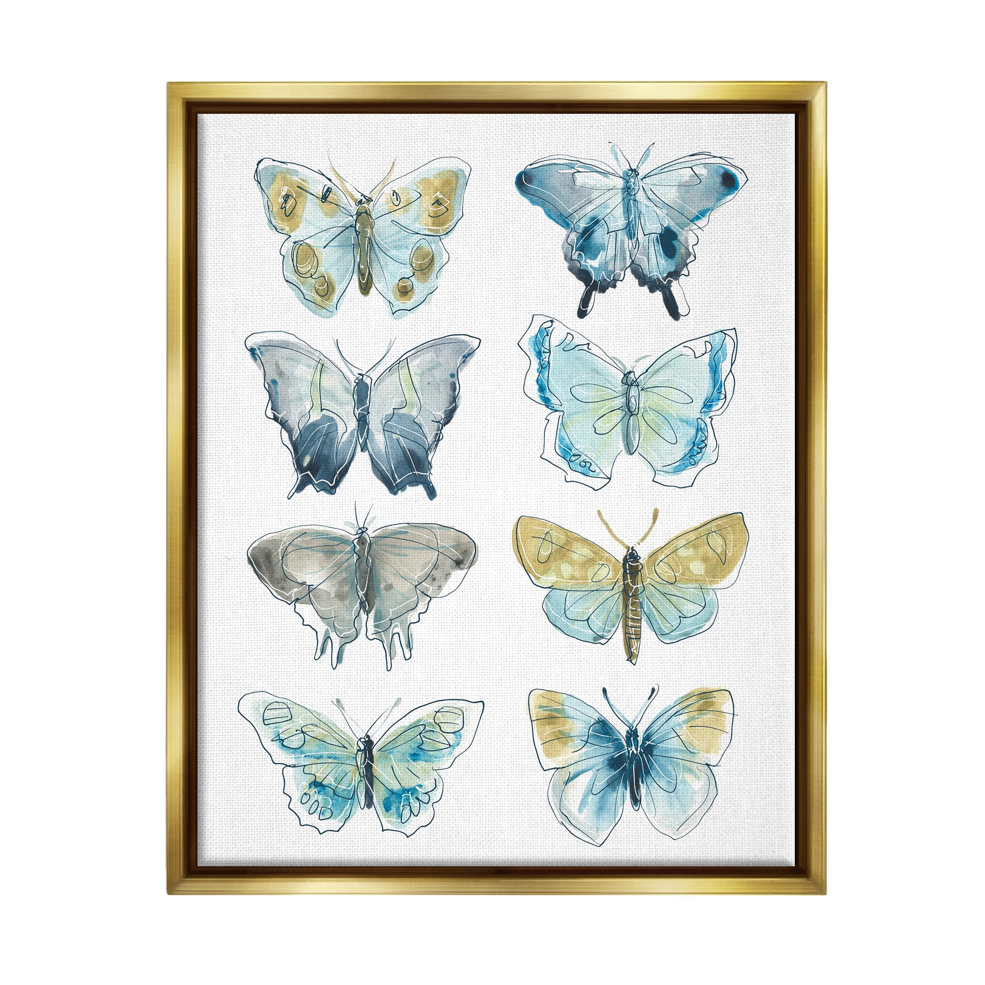Stupell Varied Butterflies & Moths Insects Animals & Insects Painting Gold Floater Framed Art Print Wall Art