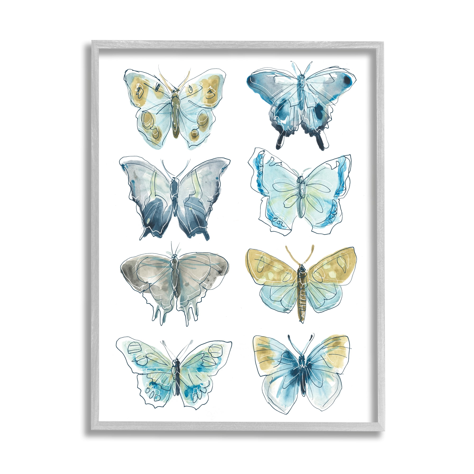 Stupell Varied Butterflies & Moths Insects Animals & Insects Painting Gray Framed Art Print Wall Art