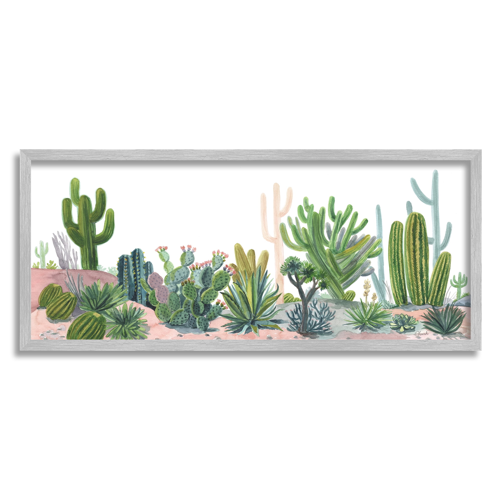 Stupell Varied Desert Vegetation Cacti Botanical & Floral Painting Gray Framed Art Print Wall Art
