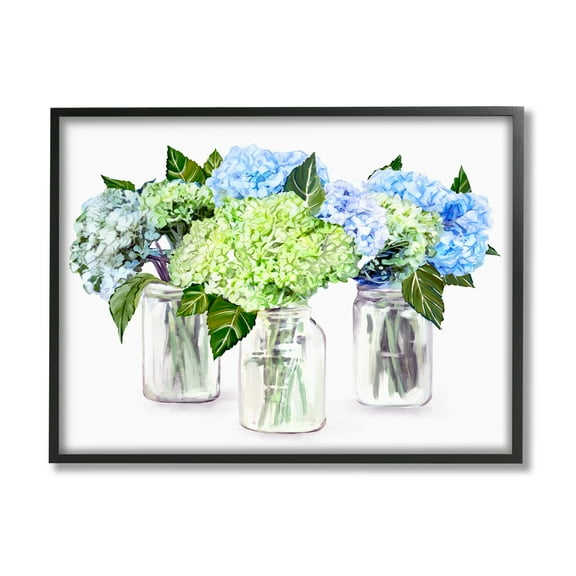 Stupell Varied Floral Hydrangea Jars Botanical & Floral Painting Black Framed Art Print Wall Art