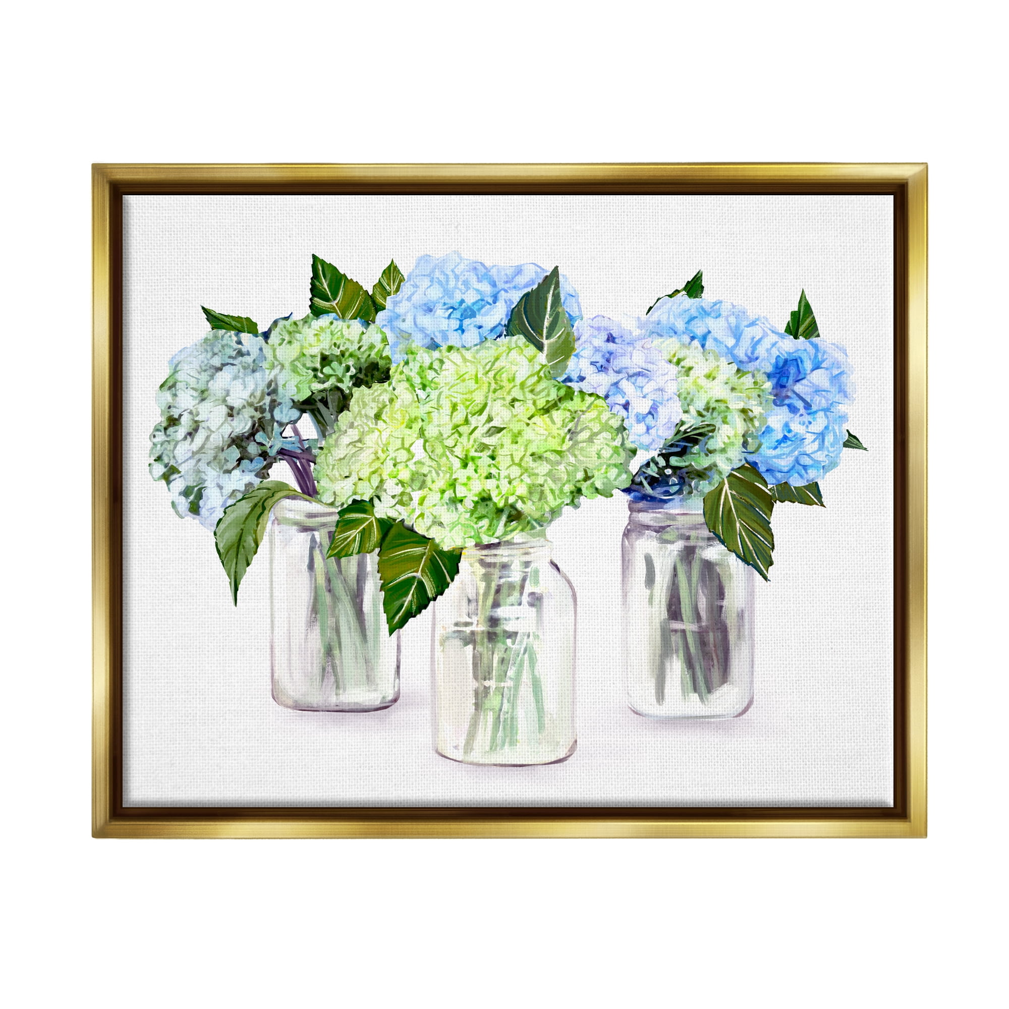 Stupell Varied Floral Hydrangea Jars Botanical & Floral Painting Gold Floater Framed Art Print Wall Art