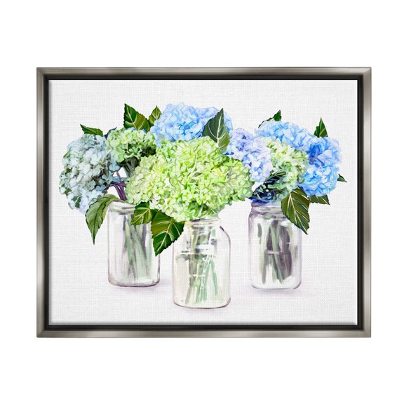 Stupell Varied Floral Hydrangea Jars Botanical & Floral Painting Gray Floater Framed Art Print Wall Art