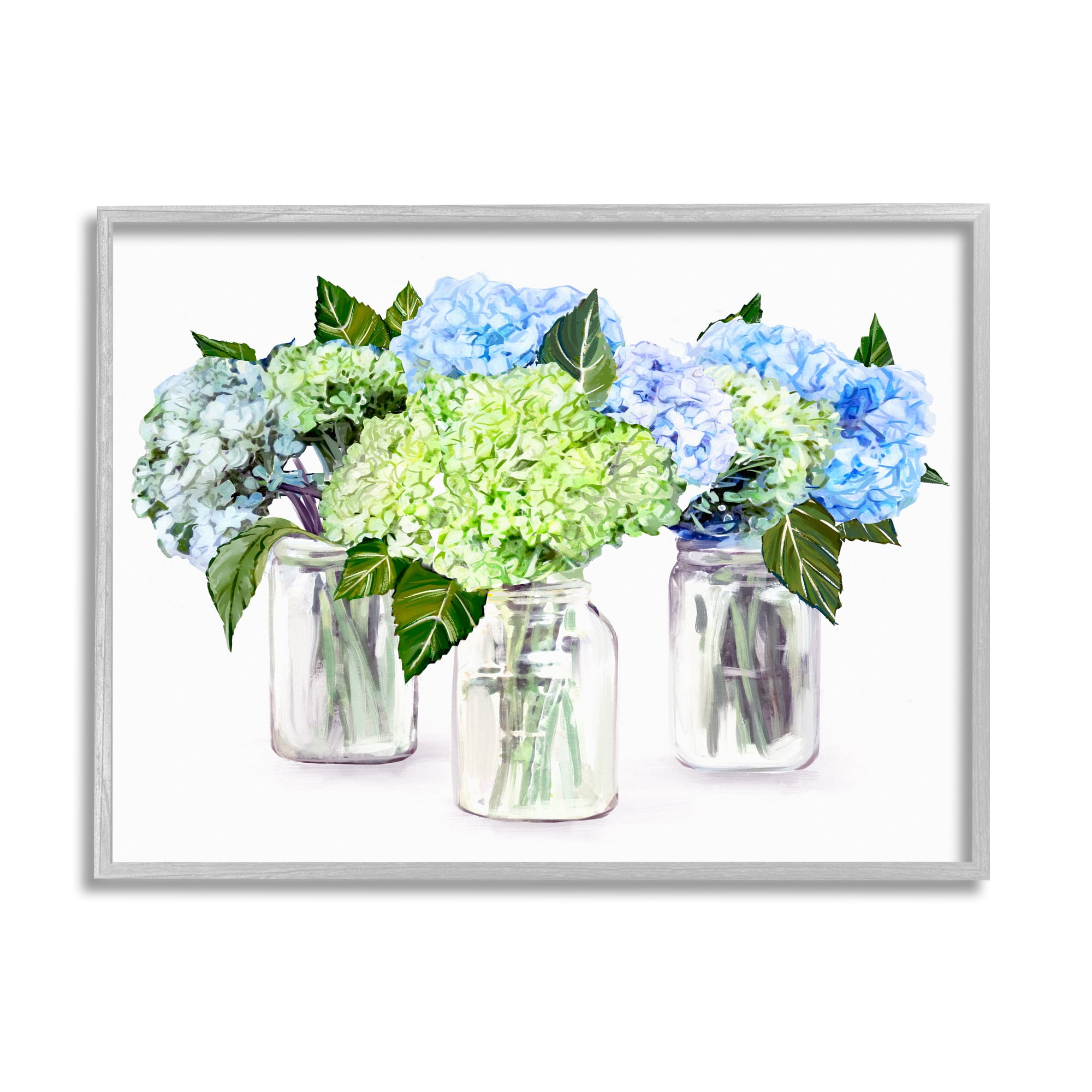 Stupell Varied Floral Hydrangea Jars Botanical & Floral Painting Gray Framed Art Print Wall Art