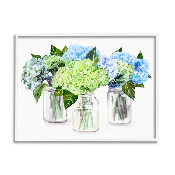 Stupell Varied Floral Hydrangea Jars Botanical & Floral Painting White Framed Art Print Wall Art